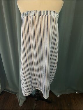 MeriSea Beach Towel Wrap Blue White Striped One Size Hook & Loop Closure